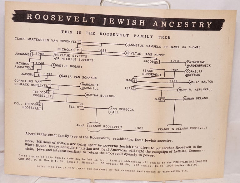 Cat.No: 220002 Roosevelt Jewish ancestry, this is the Roosevelt family tree. Christian Nationalist Crusade.