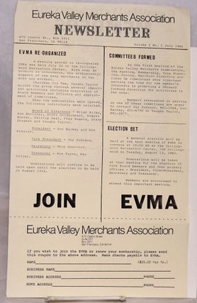 Cat.No: 221031 Eureka Valley Merchants Association Newsletter: vol. 1, #1, July 1982