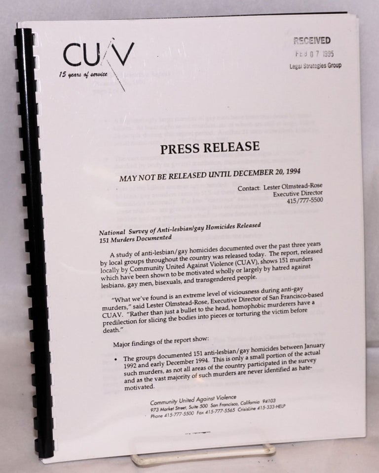 Cat.No: 221534 CUAV Press Release: may not be released until December 20