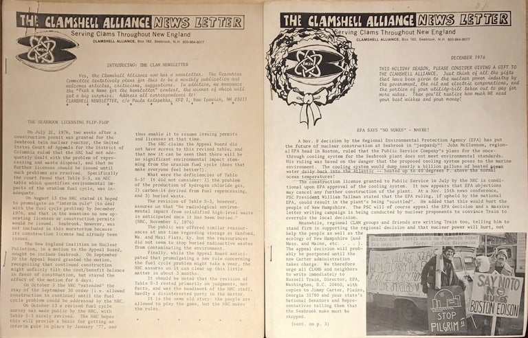 Cat.No: 222060 News Letter [two issues]. Clamshell Alliance.
