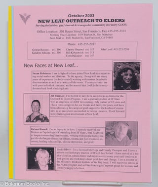 New Leaf Outreach to Elders serving the lesbian, gay, bisexual & transgender community (formerly GLOE) [broken run of 42 newsletters]