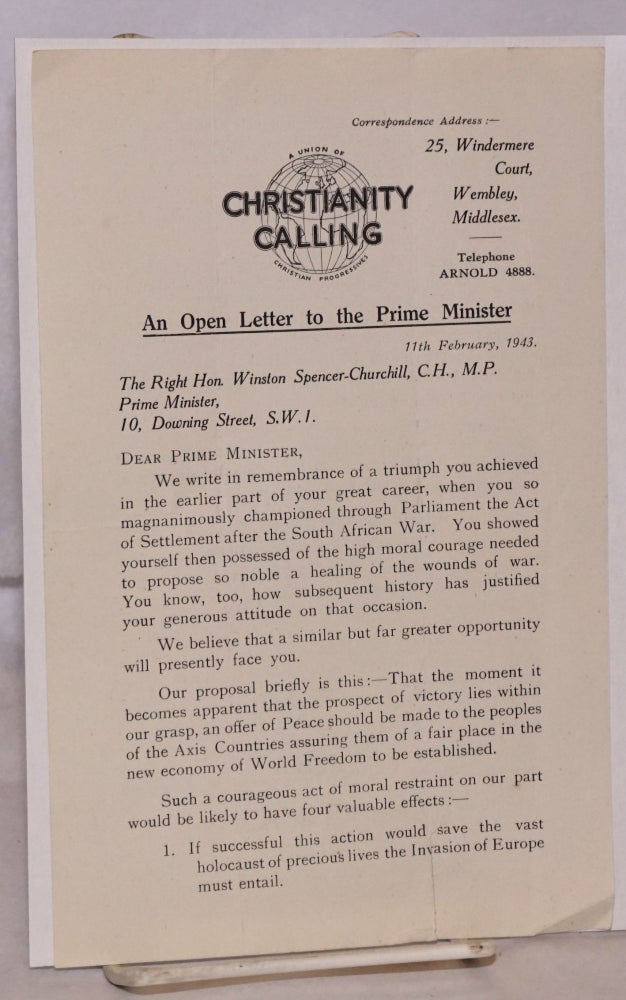 Cat.No: 223298 An Open Letter to the Prime Minister 11th February, 1943. Vera Brittain.