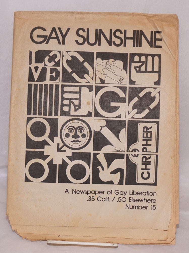Cat.No: 223526 Gay Sunshine; a newspaper of gay liberation, #15 October-November 1972. Winston Leyland, Perry Brass Paul Mariah, Hunce Voelker.