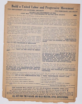 Build a united labor and progressive movement. For employment and economic security, for democracy and peace. 1939 May Day Statement of the Joint May Day Conference of Silver Bow County