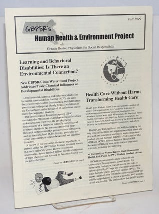 Cat.No: 225038 GBPSR's Human Health & Environment Project [newsletter] Fall 1999. Greater...