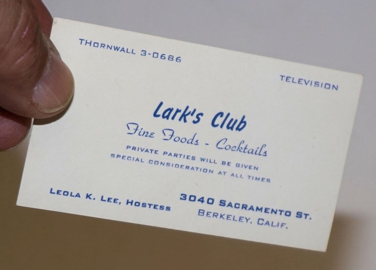 Cat.No: 228267 Lark's Club. Fine food - Cocktails [business card]