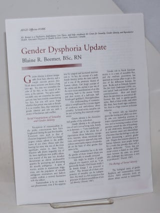 Cat.No: 229599 Gender Dysphoria Update AEGIS offprint #1006. Blaine R. Beemer, RN, BSc