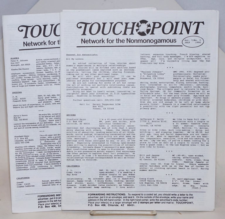 Cat.No: 230191 Touchpoint: network for the nonmonogamous; vol. 7, #3, July, 1994 & vol. 8, #1, January, 1995 [two issues[
