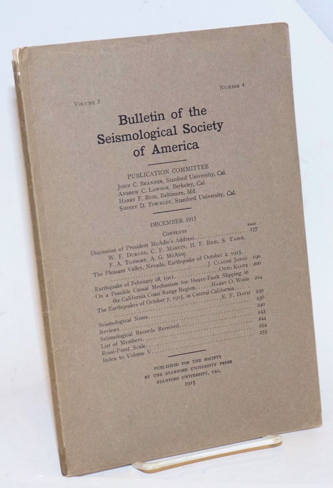 Cat.No: 230437 Bulletin of the Seismological Society of America, Vol. 5, No. 4, December 1915