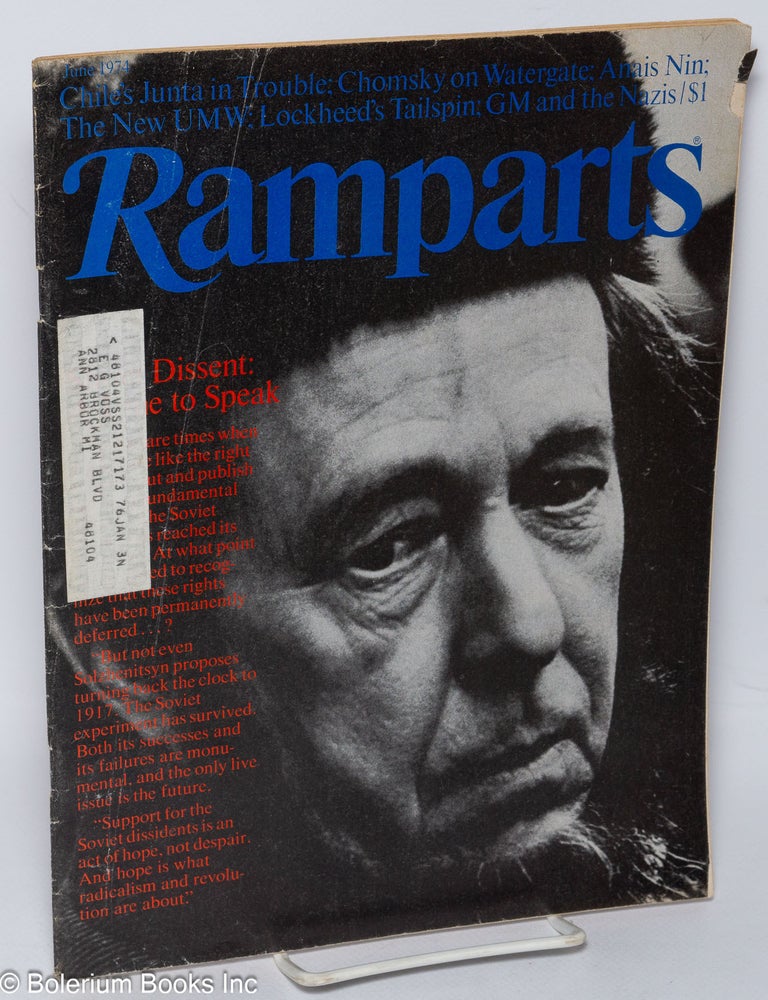 Cat.No: 230470 Ramparts: volume 12, number 11, June 1974. Elliot Kanter, Patricia Shell, eds Peter Stone.