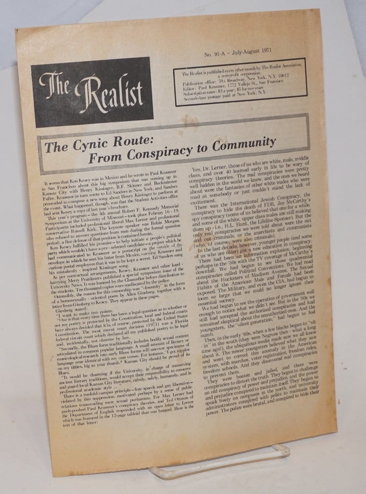 Cat.No: 231263 The realist [no.91-A]; The cynic route: from conspiracy to community. Paul Krassner.