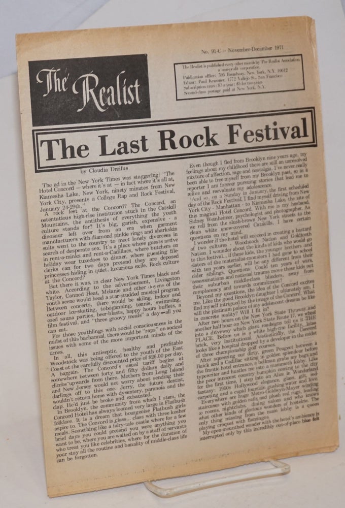 Cat.No: 231264 The realist: no. 91-C, November-December 1971. The Last Rock Festival by Claudia Dreifus. Paul Krassner.