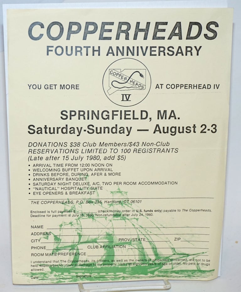 Cat.No: 231999 Copperheads: fourth anniversary [handbill] Springfield, MA Saturday - Sunday