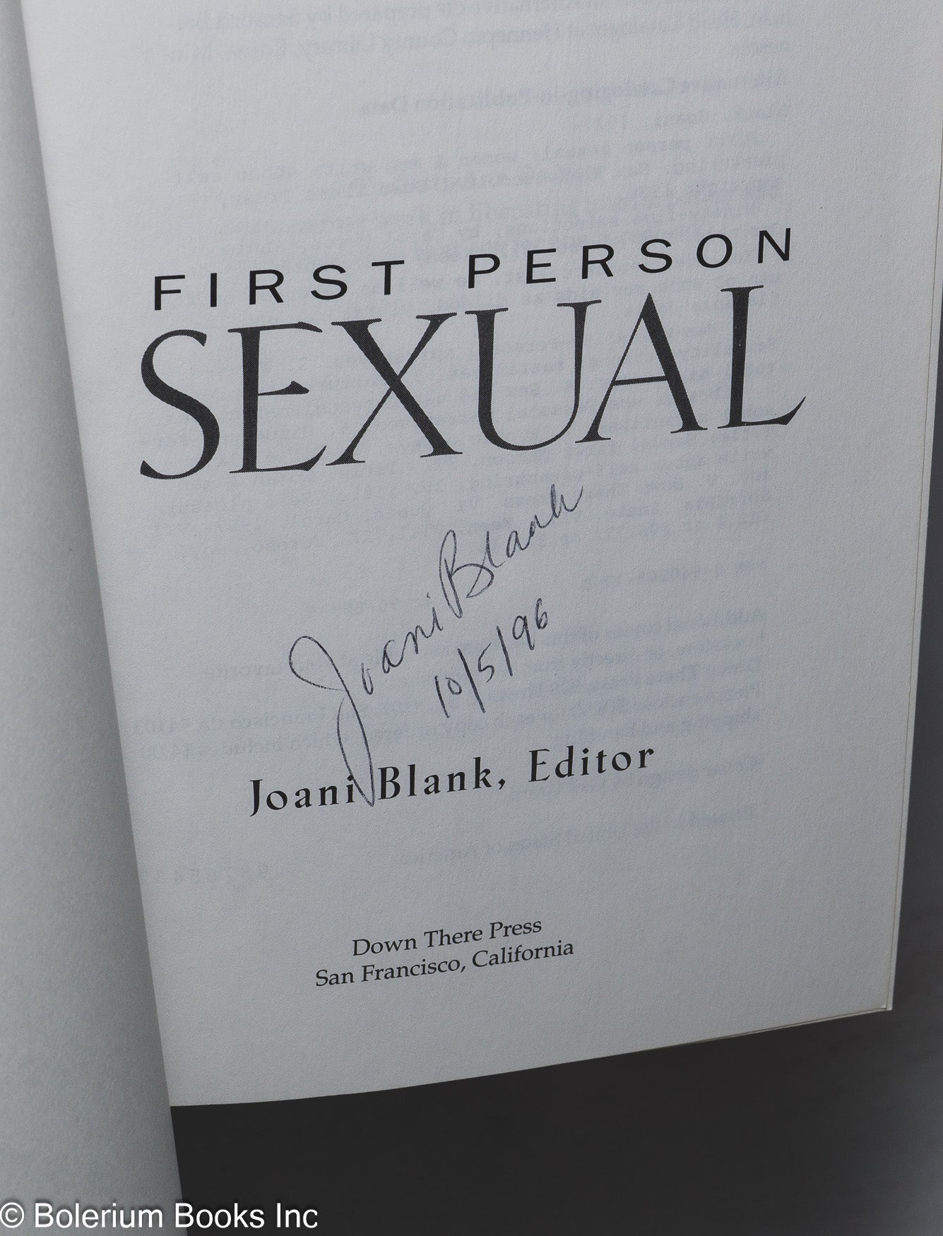 First Person Sexual men and women write about self-pleasuring signed |  Joanie Blank, Carol Queen Annie Sprinkle, Thomas Roche