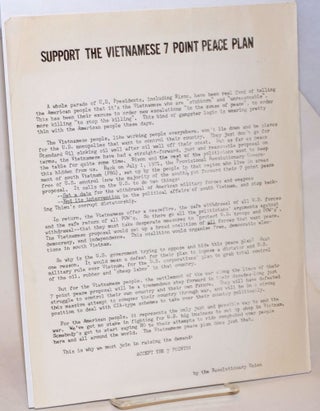 Cat.No: 232992 Support the Vietnamese 7 point peace plan [handbill]. Revolutionary Union