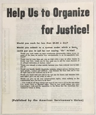Cat.No: 233063 Help us to organize for justice! American Servicemen's Union