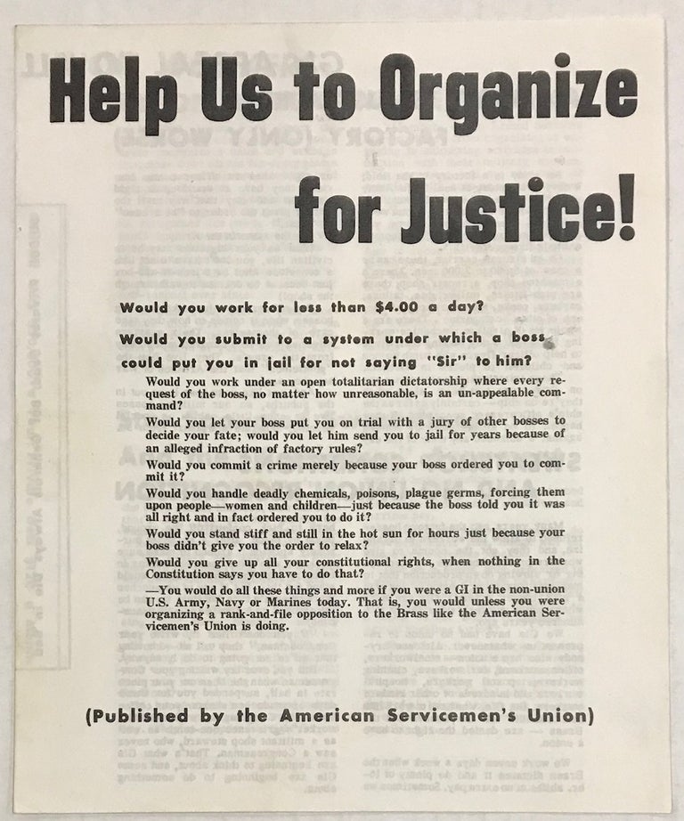 Cat.No: 233063 Help us to organize for justice! American Servicemen's Union.