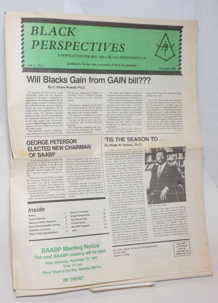 Cat.No: 233083 Black Perspectives. Vol. 3 no. 1 (Nov. 1985)