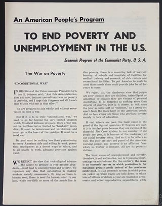 Cat.No: 233466 An American People's Program to End Poverty and Unemployment in the US:...