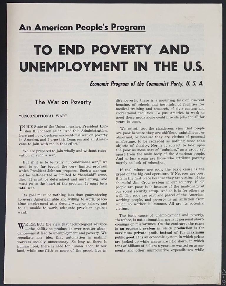 Cat.No: 233466 An American People's Program to End Poverty and Unemployment in