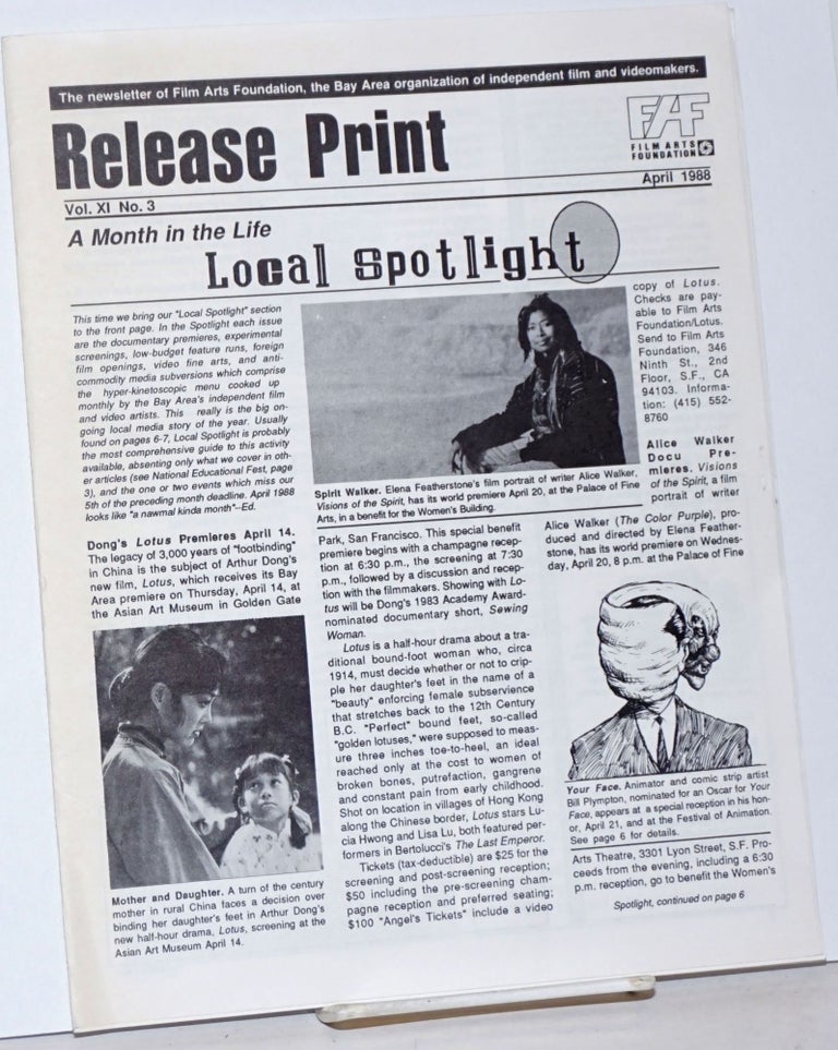 Cat.No: 234193 Release Print: the newsletter of the Film Arts Foundation; vol. 9, #3, April 1988; Local Spotlight on Alice Walker bio-pic. Robert Anbian, Ghislaine Michael Fox.