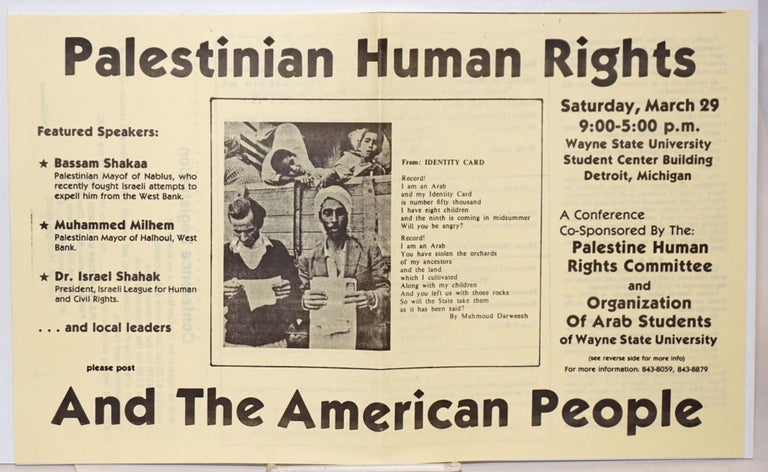 Cat.No: 234412 Palestinian Human Rights and the American People [handbill]