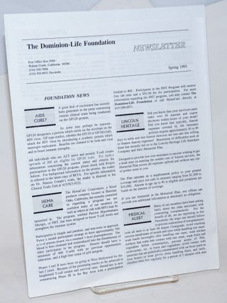 Cat.No: 234418 The Dominion-Life Foundation newsletter: Spring 1993; AIDS Cure?