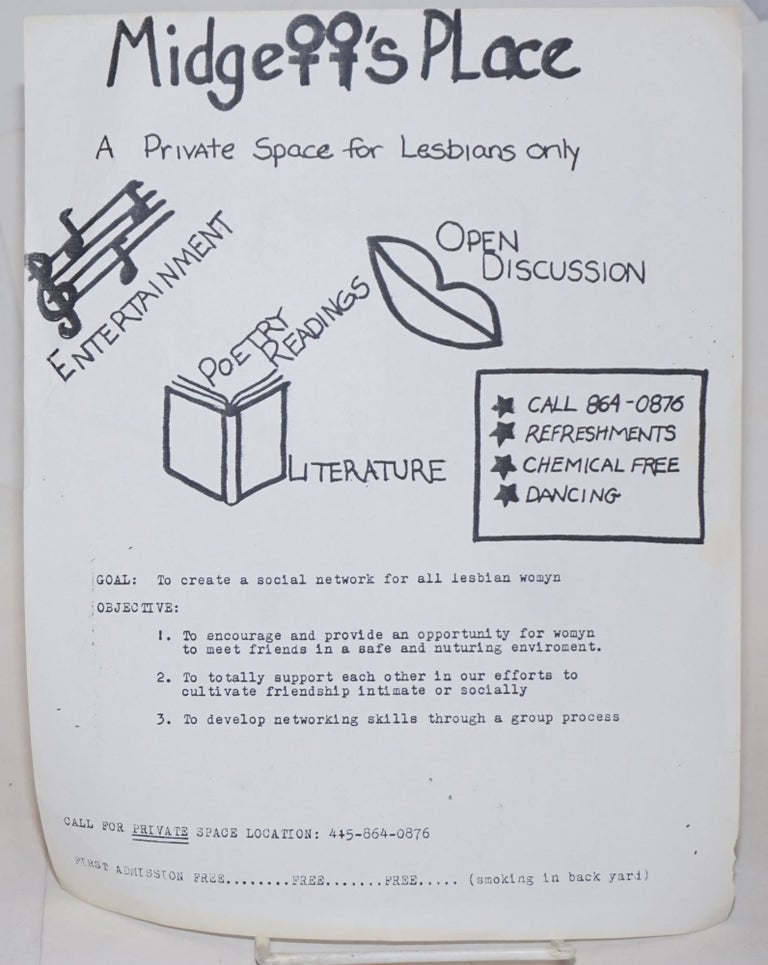 Cat.No: 234908 Midge's Place. A private space for lesbians only [handbill]