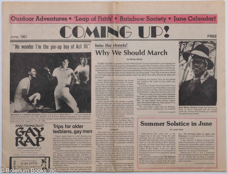 Cat.No: 235451 Coming Up! June 1981; Why We Should March. Kim Corsaro, Luisah Teish Randy Alfred, Roland Shembari.