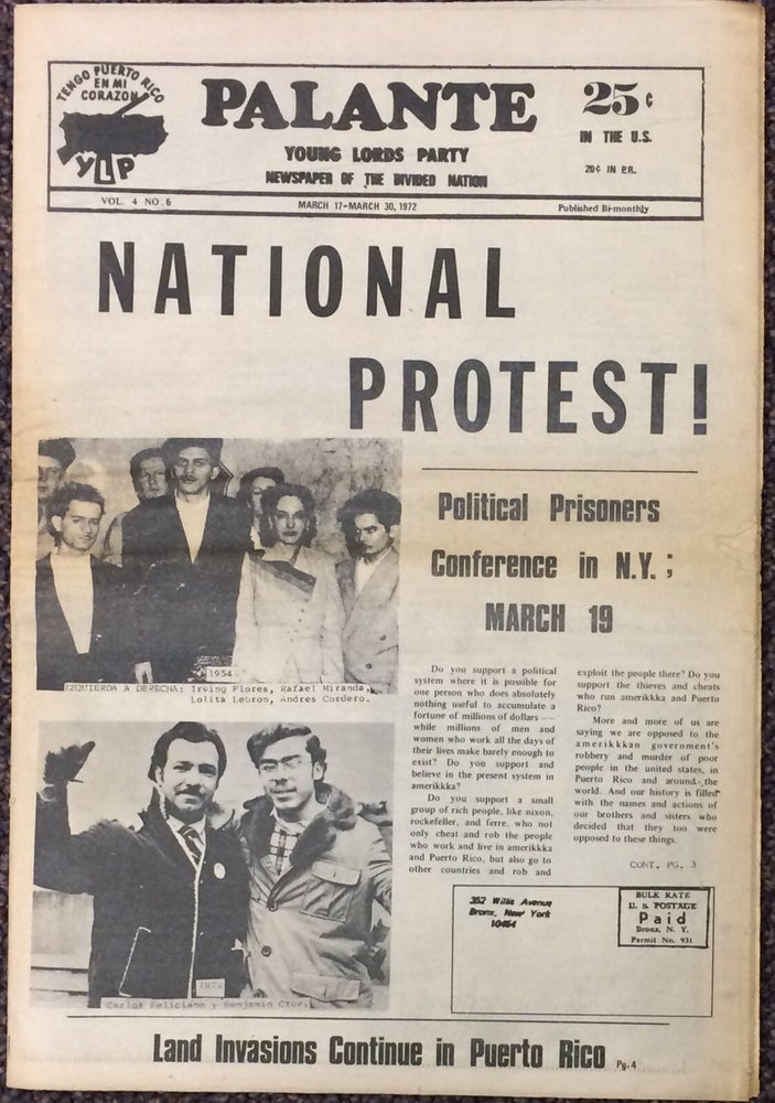Cat.No: 235563 Palante; vol. 4 no. 6 (March 17-March 30, 1972). Young Lords Party.