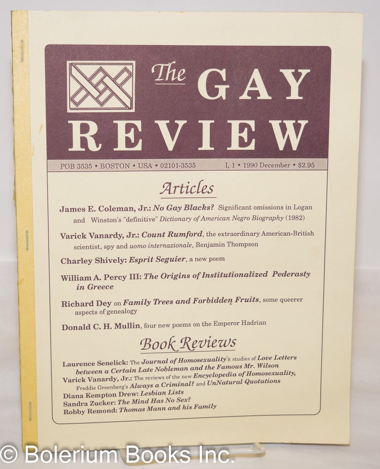 Cat.No: 235723 The Gay Review: vol. 1, #1, December, 1990. Richard Dey, Charley Shively James E. Coleman Jr.