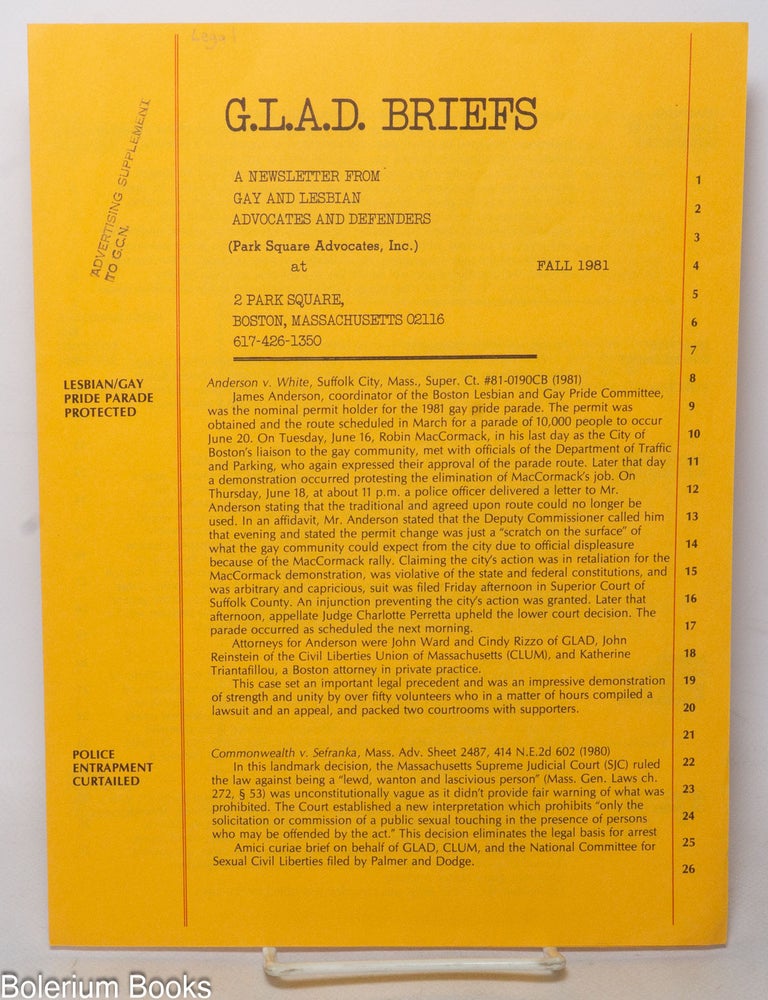 Cat.No: 236474 G.L.A.D. Briefs: a newsletter from Gay and Lesbian Advocates and