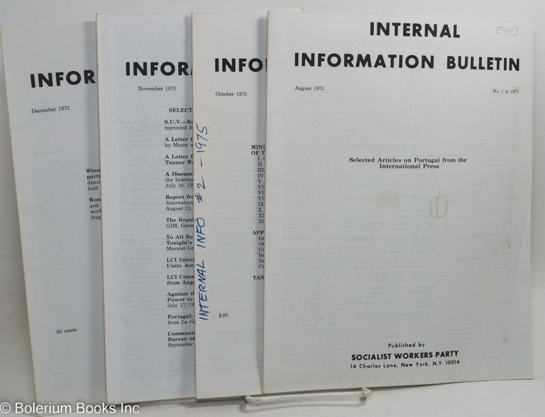 Cat.No: 237376 Internal Information Bulletin, no. 1, August 1975, to no. 4, December 1975. Socialist Workers Party.