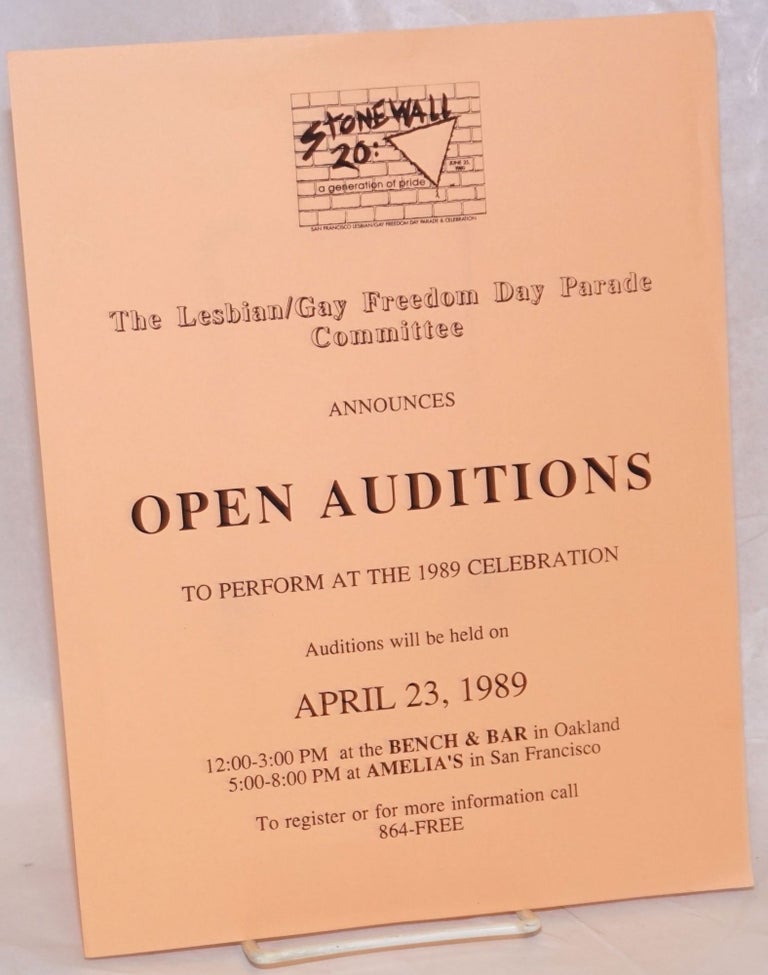 Cat.No: 237654 The Lesbian/Gay Freedom Day Parade Committee announces Open Auditions to