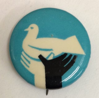 Cat.No: 237930 [Pinback button depicting black and white hands holding up a dove