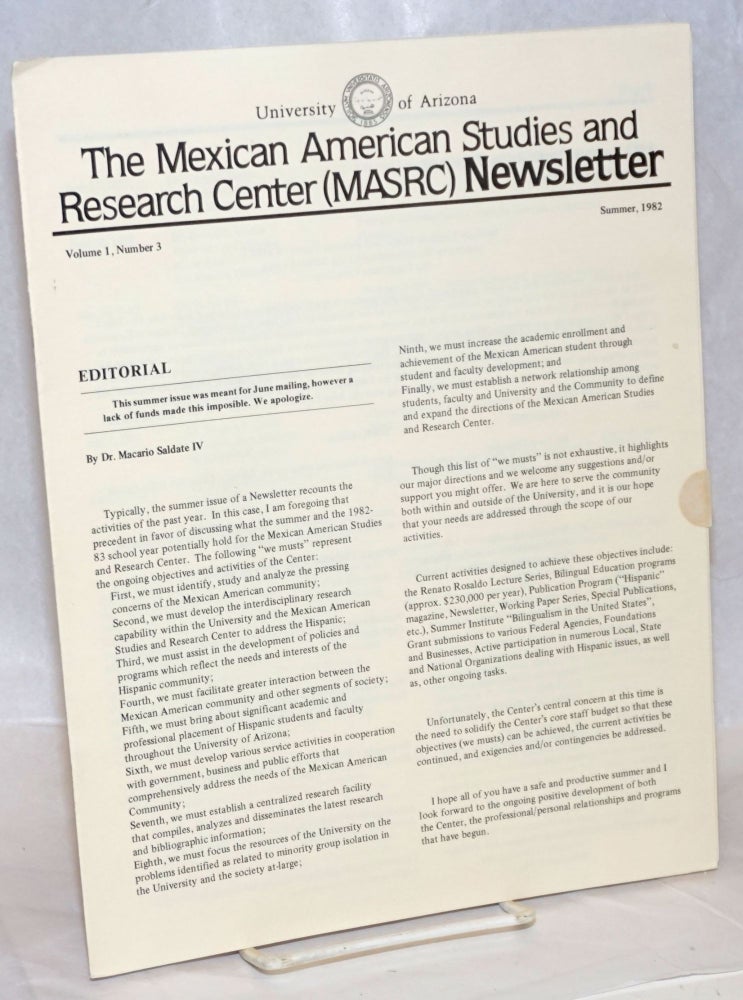 Cat.No: 238971 The Mexican American Studies and Research Center (MASRC) Newsletter: vol. 1, #3, Summer 1982