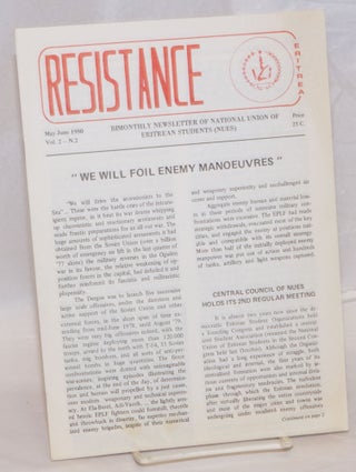 Cat.No: 239180 Resistance. Vol.2 no. 2 (May-June 1980). National Union of Eritrean Students