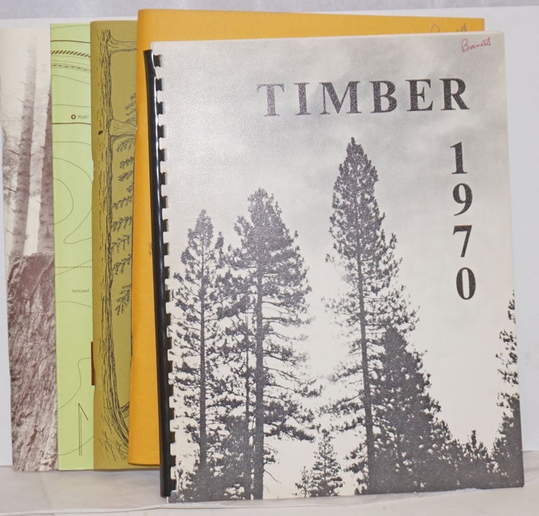 Cat.No: 239753 '70 Timber. Annual Publication of the Forestry Students of the University of California, Berkeley [with] Timber '77, Vol. 21 [with] Timber '78 [with] Timber 1997 [5 unduplicated items]. Ron Wakimoto, sometime, Erin Hopson.