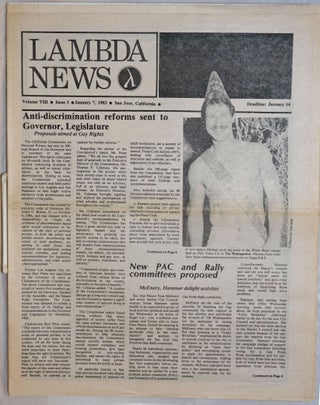 Cat.No: 239800 Lambda News: San Jose's gay Community Newspaper; vol. 8, #1, January 7...