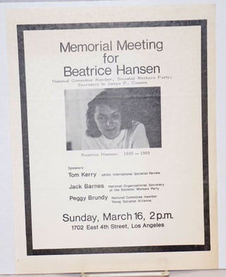 Cat.No: 239977 Memorial meeting for Beatrice Hansen, National Committee member, Socialist...