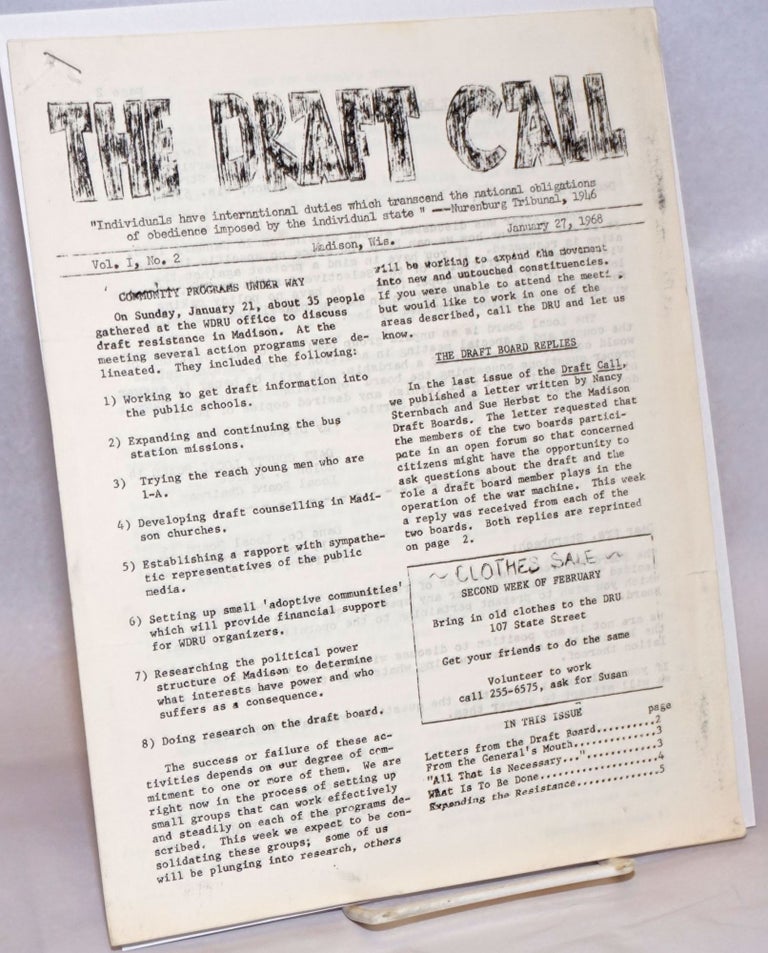 Cat.No: 240085 The Draft Call. Vol. 1 no. 2 (January 27, 1968)