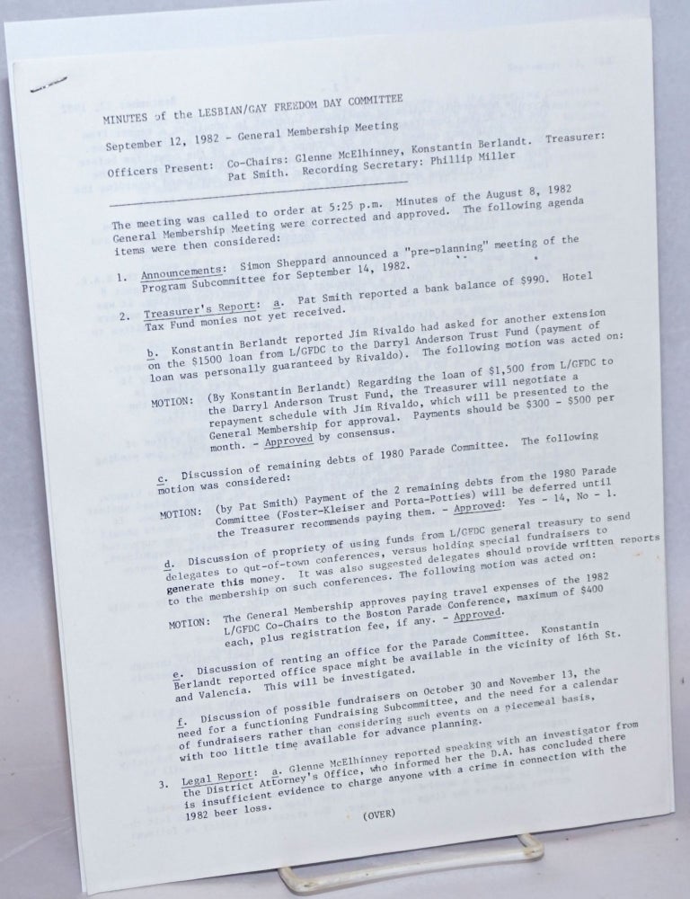Cat.No: 240847 Minutes of the Lesbian/Gay Freedom Day Committee: September 12, 1982