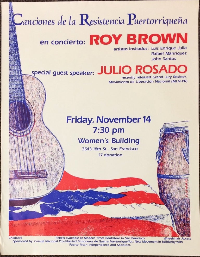 Cat.No: 240861 Canciones de la Resistencia Puertorriquena. En concerto: Roy Brown... Special guest speaker: Julio Rosado [poster]