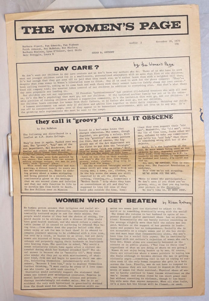 Cat.No: 240970 The Women's Page. Number 2. November 18, 1970. Barbara Alpert.