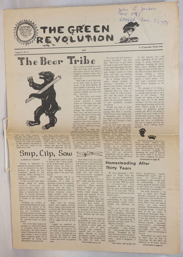 Cat.No: 241398 The Green Revolution; Vol. 9 No. 4, April 1971. School of Living.