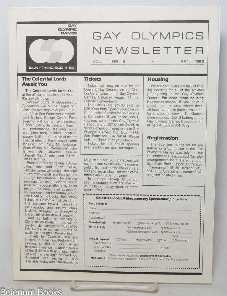Cat.No: 242044 Gay Olympics Newsletter. vol. 1, #8, July 1982