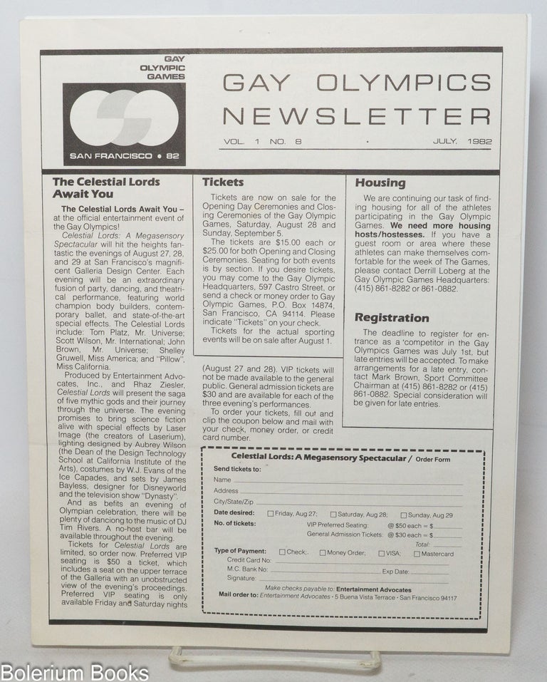Cat.No: 242044 Gay Olympics Newsletter. vol. 1, #8, July 1982