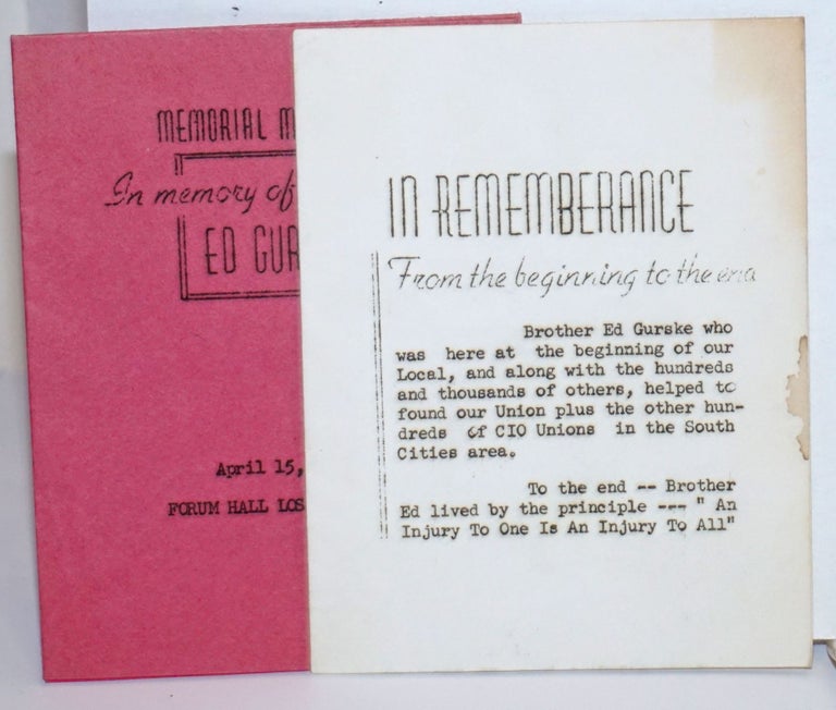 Cat.No: 242367 [Two brochures from memorials in honor of Ed Gurske]. Ed Gurske.