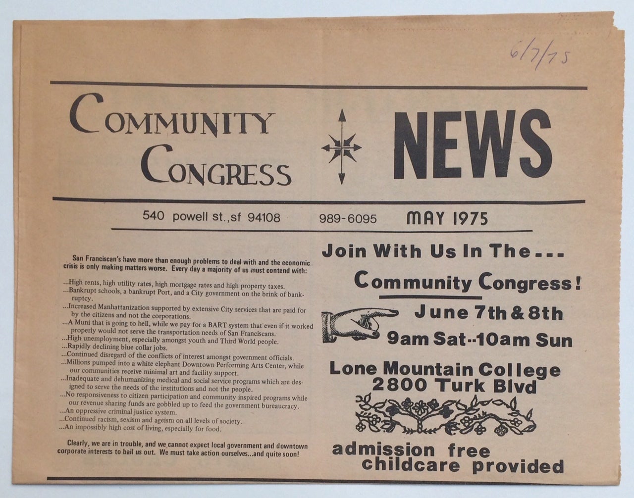 Community Congress News. May 1975