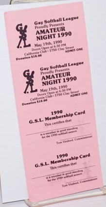 Cat.No: 242843 Gay Softball League proudly presents Amateur Night 1990 [membership card